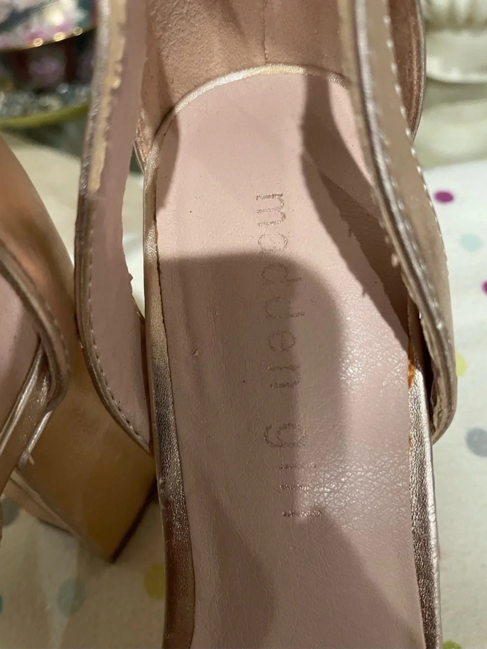 Madden Girl Metallic Rose Gold Ankle-Strap 4”Heels *flaw have inside peeling